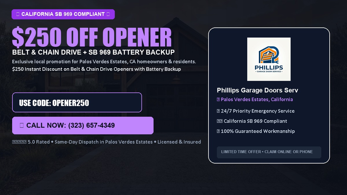 $250 OFF Smart Garage Door Opener Installation (Belt & Chain Drive with California SB 969 Battery Backup) in Palos Verdes Estates, CA