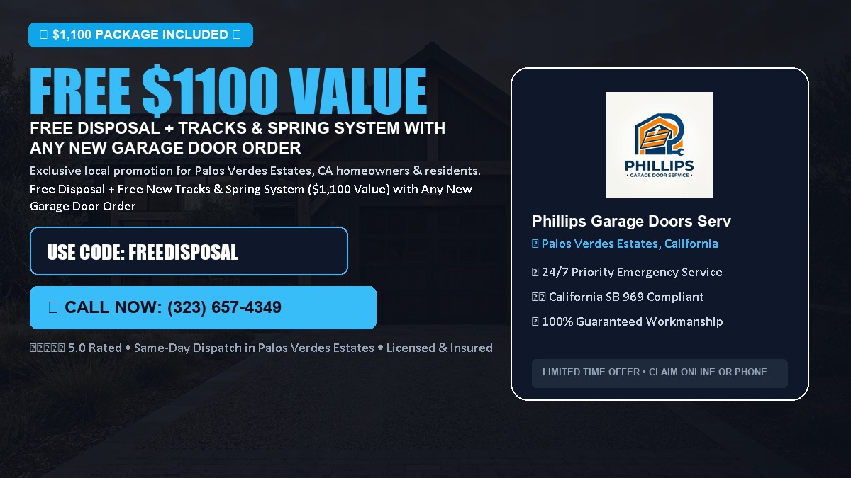 Free Disposal + Free New Tracks & Spring System with Any New Garage Door Order ($1100 Value) in Palos Verdes Estates, CA